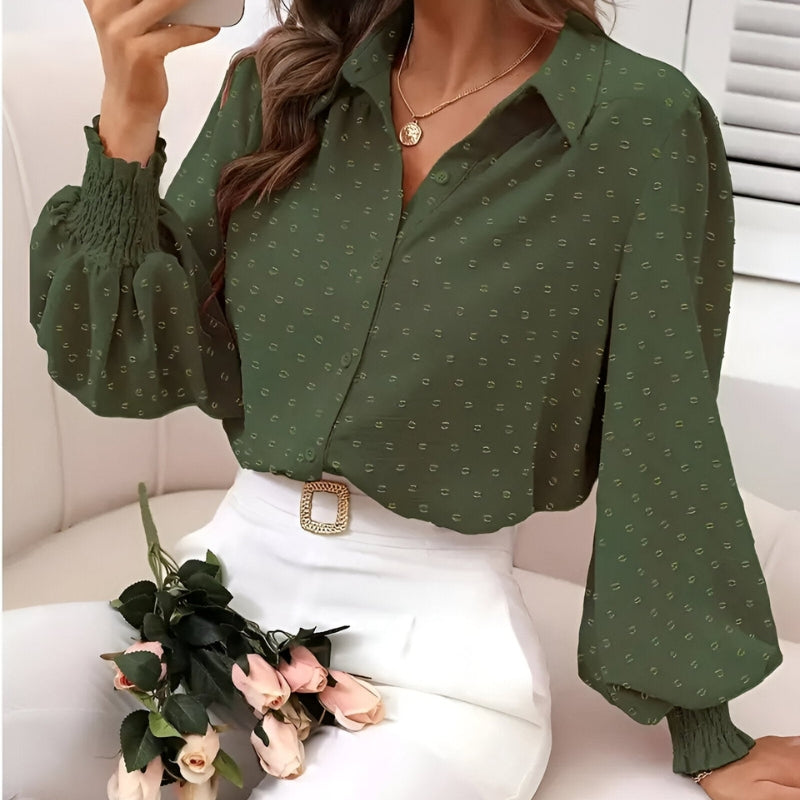 Bonnie – Blouse met Lantern Mouwen Knoopsluiting en Reverskraag
