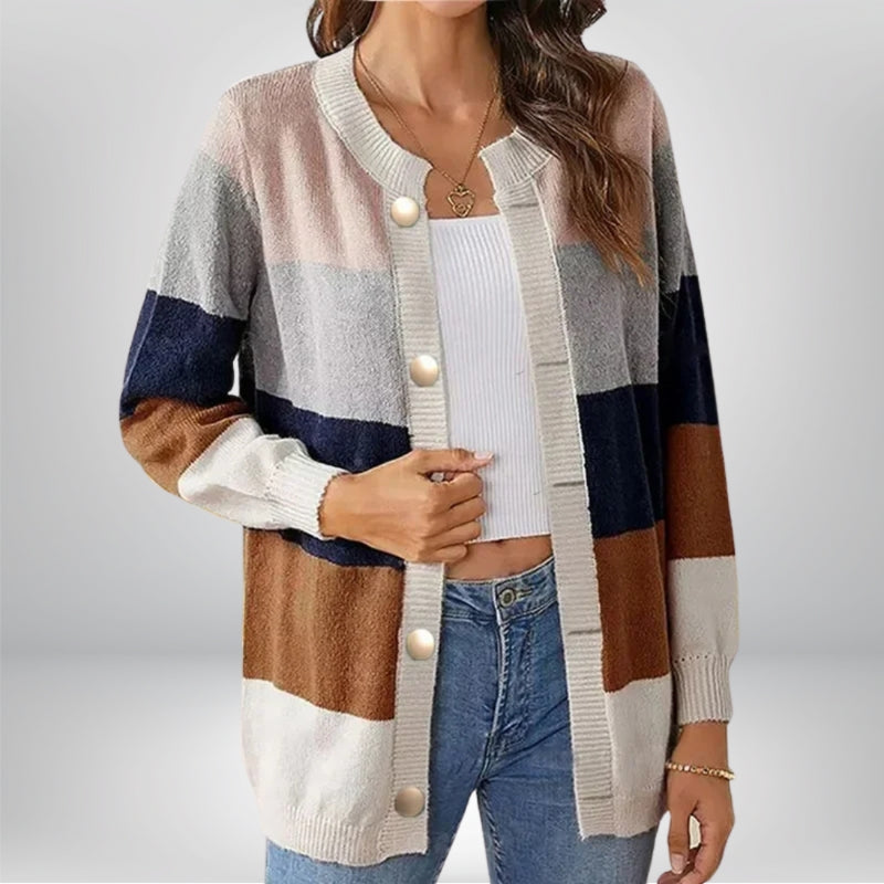 Annabelle – Lange Mouw Cardigan met Knoopsluiting en Ronde Halslijn