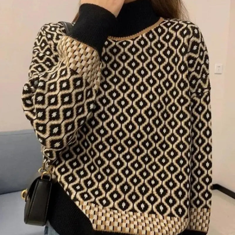 Lina – Trui met lange mouwen col en geribd detail