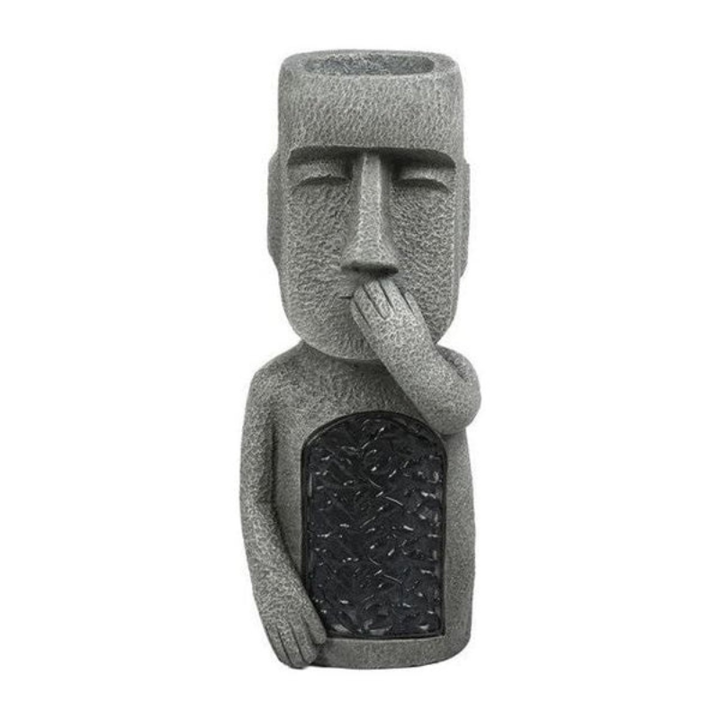 StoneMuse – Abstracte Gezicht Bloempot met Zonne-LED