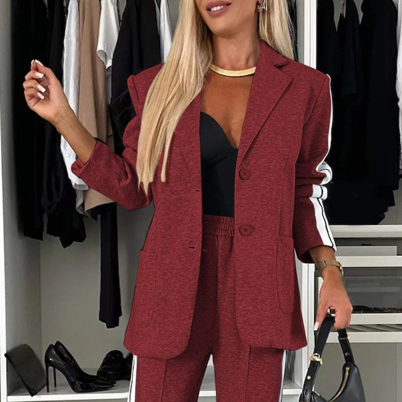 Ashley – Tweedelige Set met Lange Mouwen Blazer en Wijd Pijp Broek