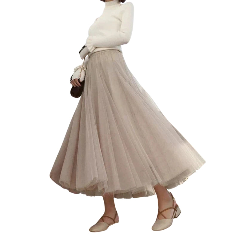 Elara - Mid Calf Rok met Hoge Taille en A Lijn Silhouet