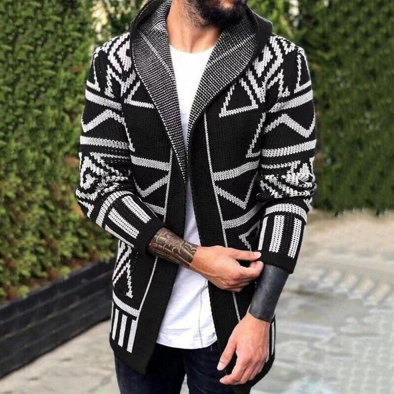 Adam – Lange Mouw Cardigan met Capuchon en Geometrisch Patroon