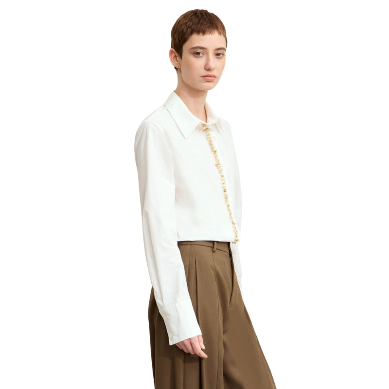 Chloe - Blouse met lange mouwen pareldetail en verborgen knopen