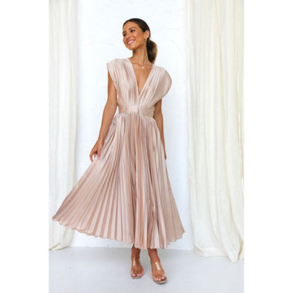 Mireya - Elegante jurk met diepe V-hals en hoge tailleband