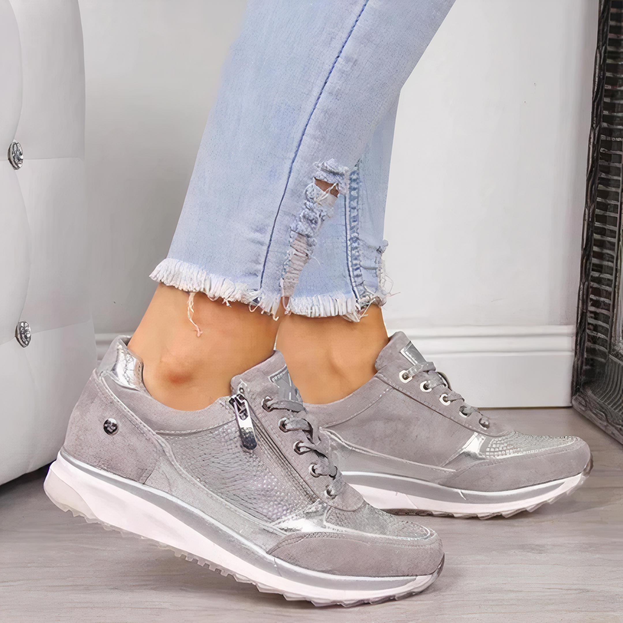 Ava - Stijlvolle sportschoenen met veters en ritssluiting