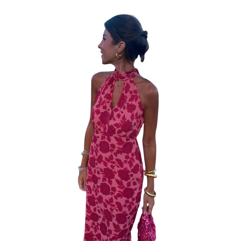 Amelia – Lange Halter Jurk met Hoge Taille voor de Zomer