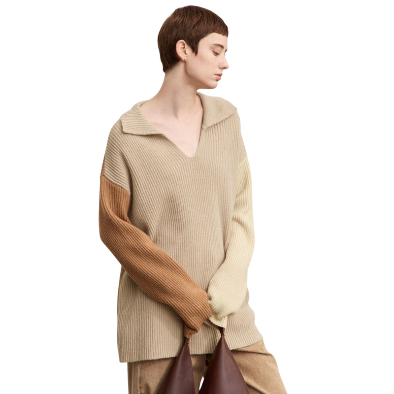 Sophia – V Hals Color Block Trui met Losse Pasvorm en Verlaagde Schouders