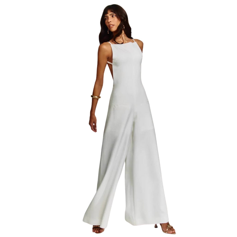 Riley - Jumpsuit met wijde pijpen zakken en open rug