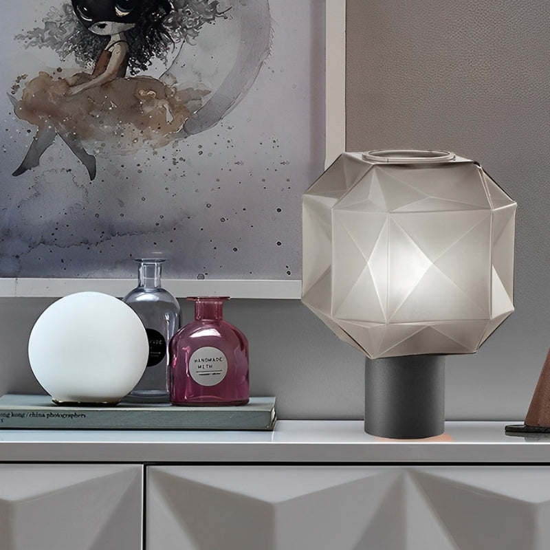 GlassGlow – Cubo Tafellamp met Rookgrijze Glazen Kap