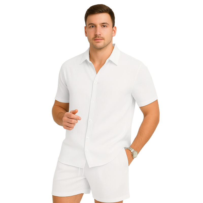 Randy – Korte Mouwen Overhemd met Bijpassende Shorts 2delige Set