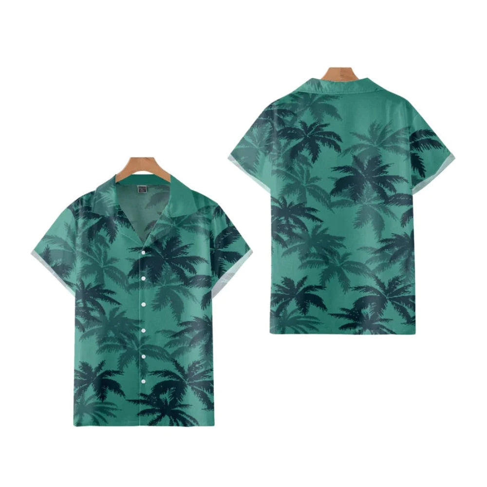Milo – Abstract print overhemd met knoopsluiting en korte mouwen