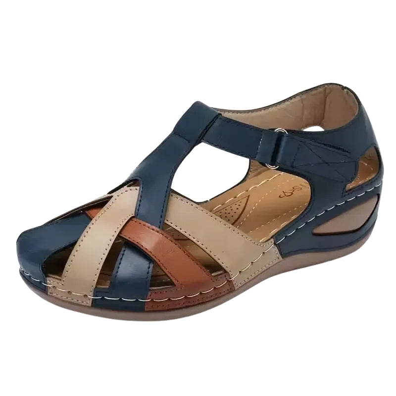 Lena - Wedge Sandalen met Ronde Teen en Klittenbandsluiting