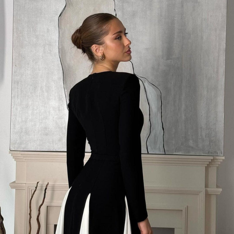 Olivia - Lange Mouwen Jurk met Hoge Taille en Ronde Halslijn