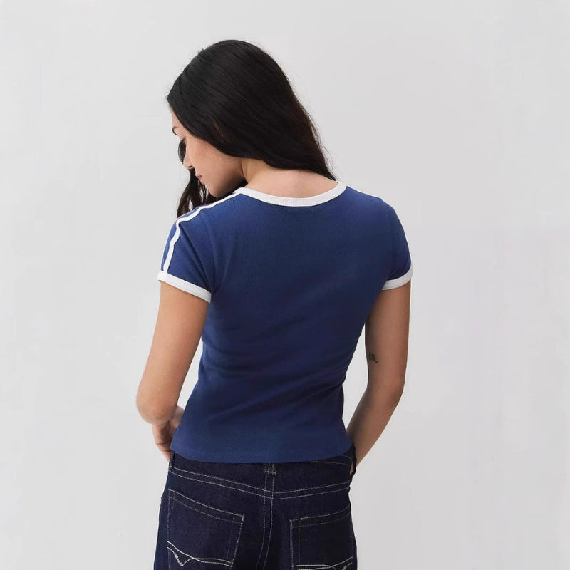 Elena – T Shirt met Korte Mouwen en V Hals
