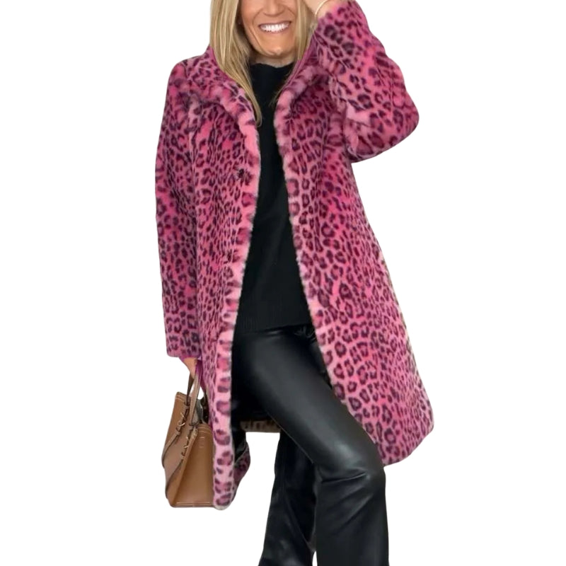 Leona – Midi-jas met luipaardprint en lange mouwen