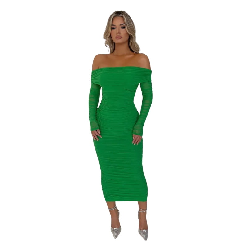 Valeria - Off Schouder Maxi Jurk met Ruches
