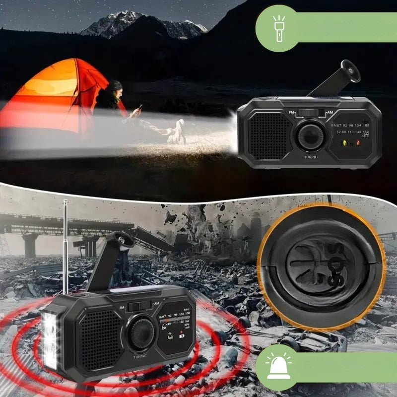 RescueBeam – Compacte noodradio met uitklapbare antenne en plat zonnepaneel