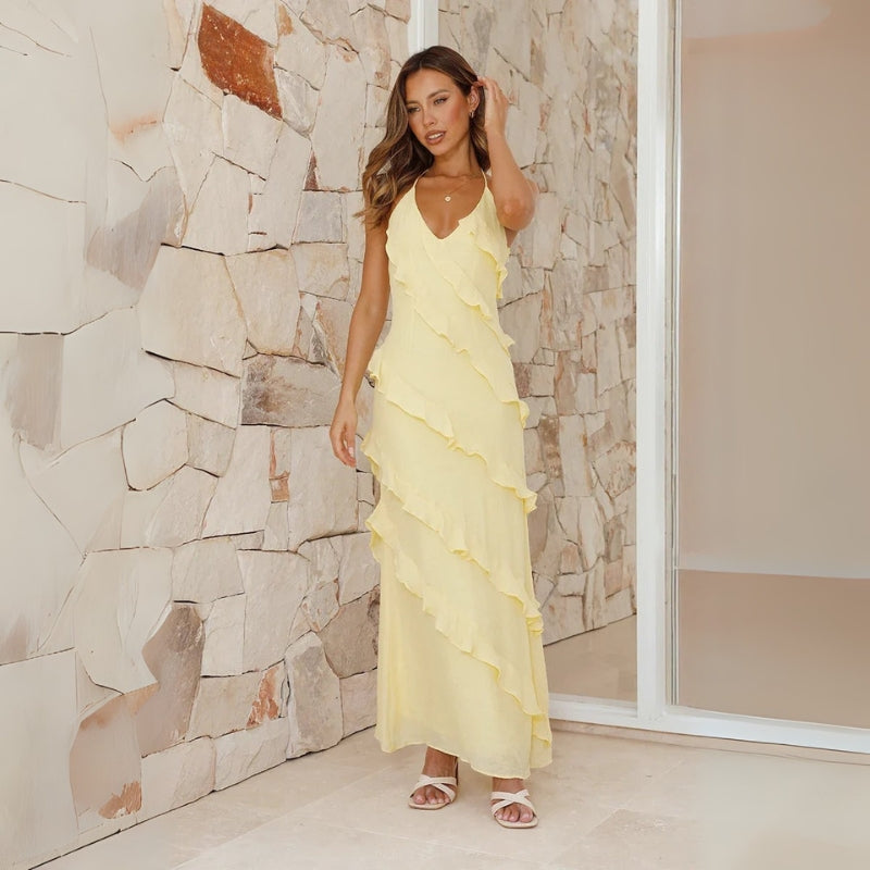 Addison – Lichtgewicht Maxi Jurk met Spaghettibandjes en Ruffles