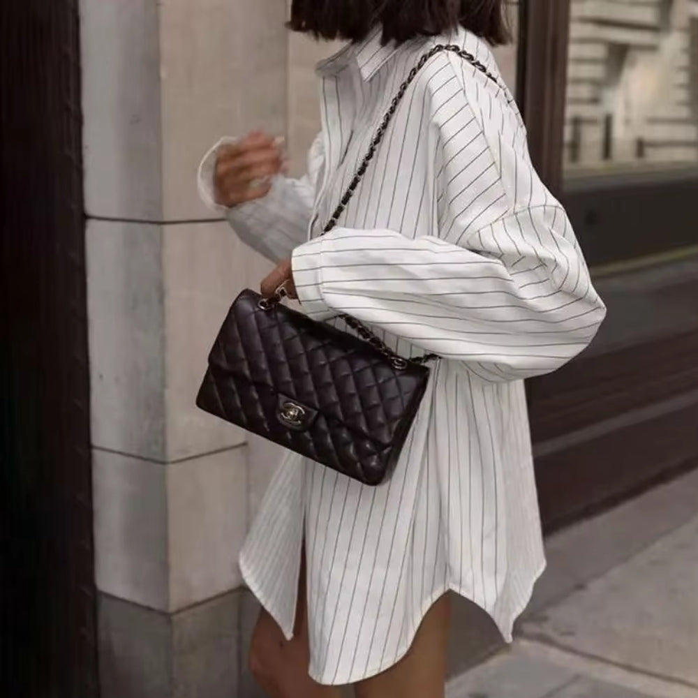 Fenna - Oversized Gestreepte Shirtjurk met Lange Mouwen