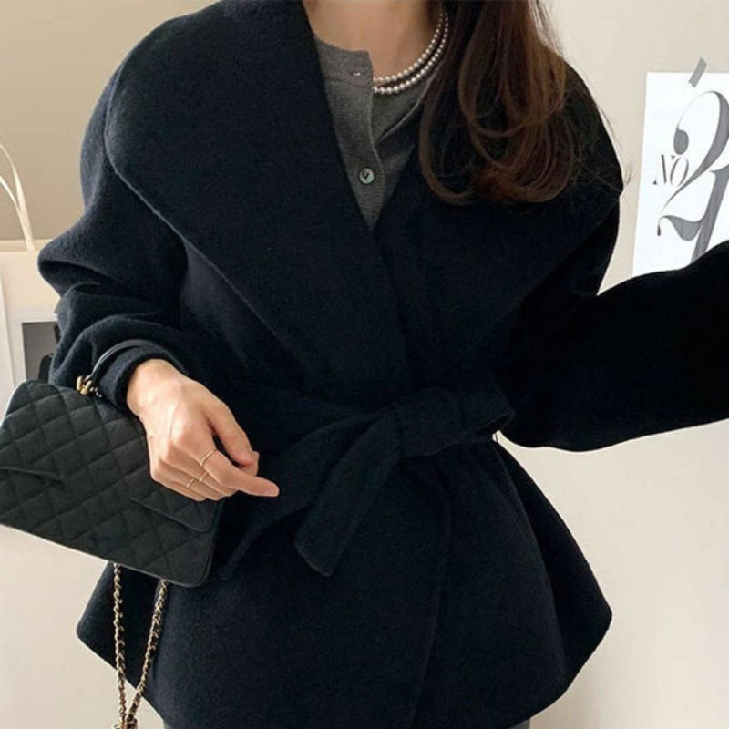 Kathryn - Lange Mouw Omkeerbare Jas met Tailleceintuur en Zijzakken