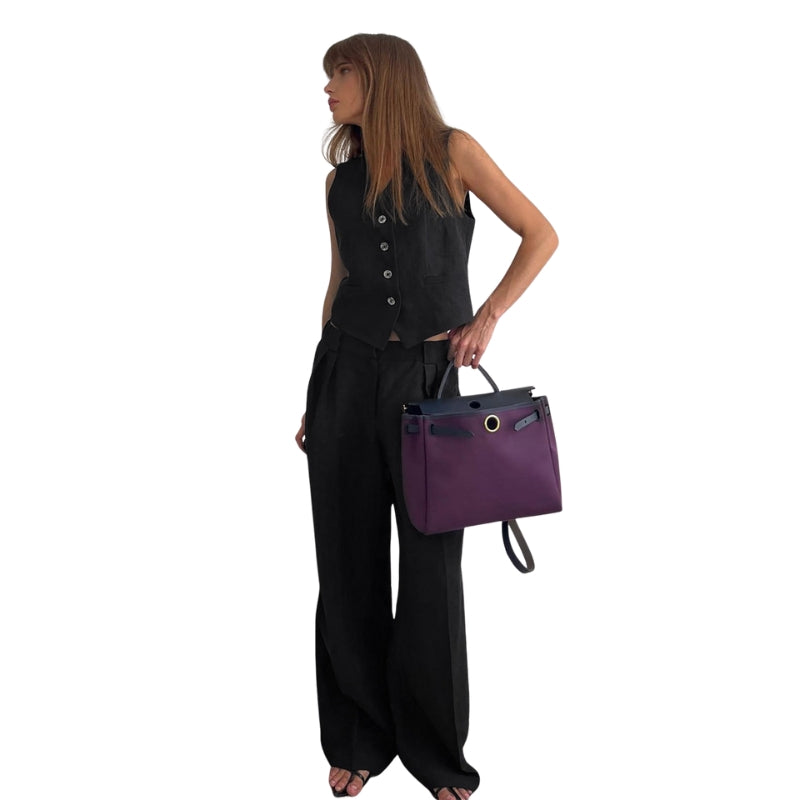 Elora – Tailored tweedelige set met mouwloze top en wijd uitlopende broek