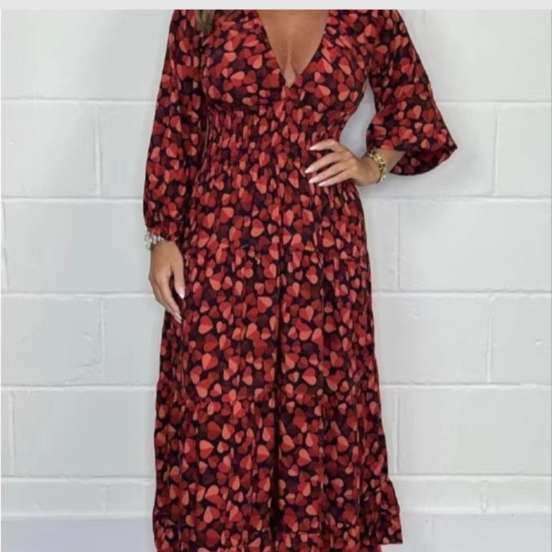 Payton - Lange Mouwen Jurk met V Hals en Bloemenprint