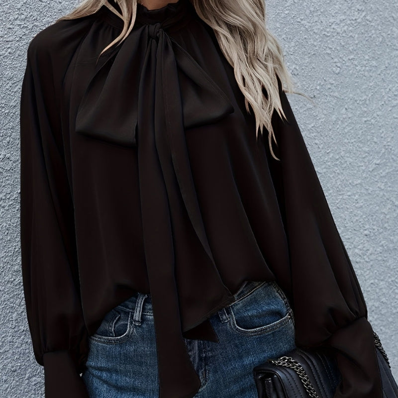 Natalie - Blouse met Strik aan de Hals en Pof Lange Mouwen