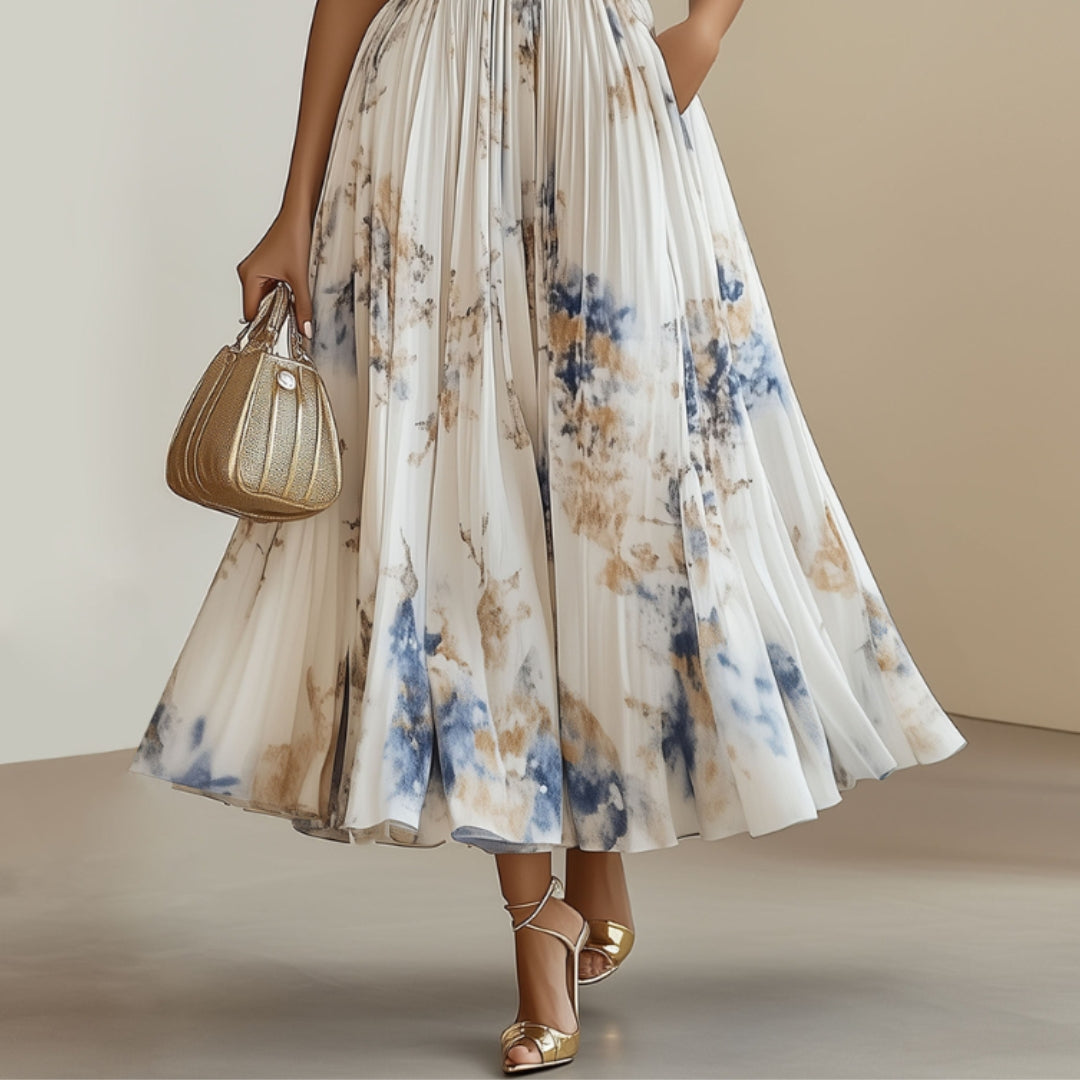 Jennifer - Mouwloze Bloemen Maxi Jurk met Diepe V Hals en Verstelbare Taille