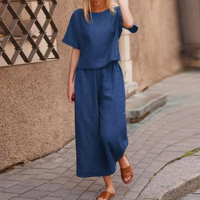 Sylvia – Elegante tweedelig set met top met korte mouwen en relaxte broek