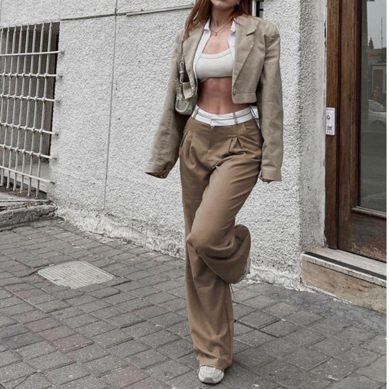 Alina - Chique wijde broek met een gestructureerde hoge taille en verfijnde plooien