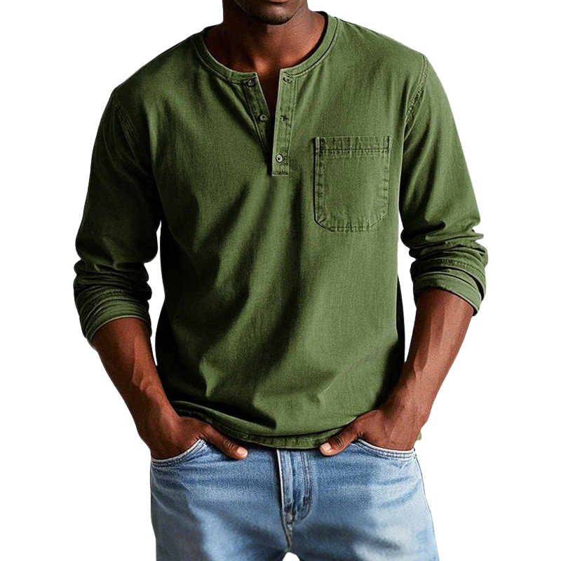 Richard – Shirt met lange mouwen ronde hals en borstzak