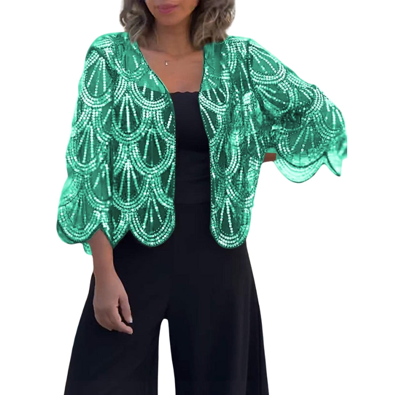 Ellie - Korte Mouw Casual Cardigan met Pailletten en Kralen