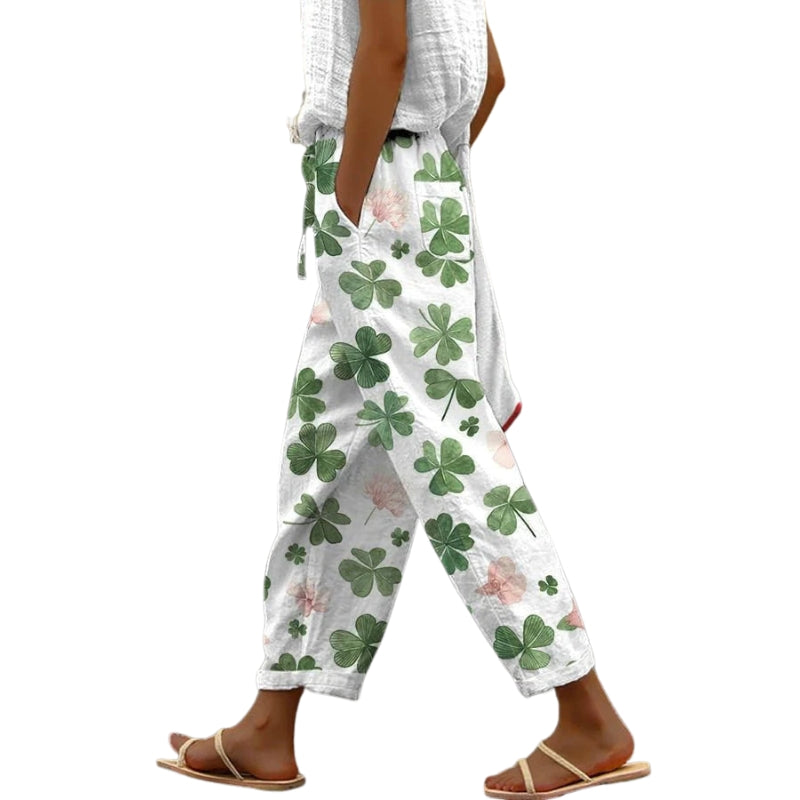 Emma – Relaxed Bloemenprint Broeken met Zakjes en Touwsluiting