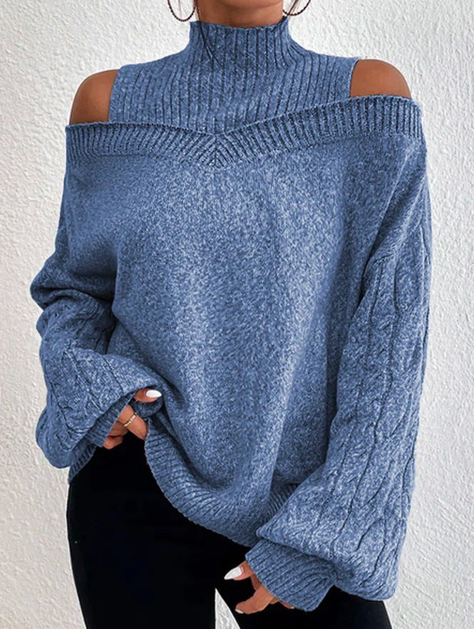 Sophia - Off-Shoulder Trui met Halve Coltrui en Lantaarnmouwen