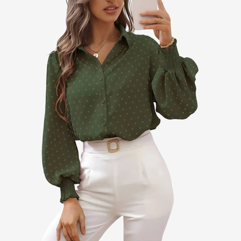 Bonnie – Blouse met Lantern Mouwen Knoopsluiting en Reverskraag