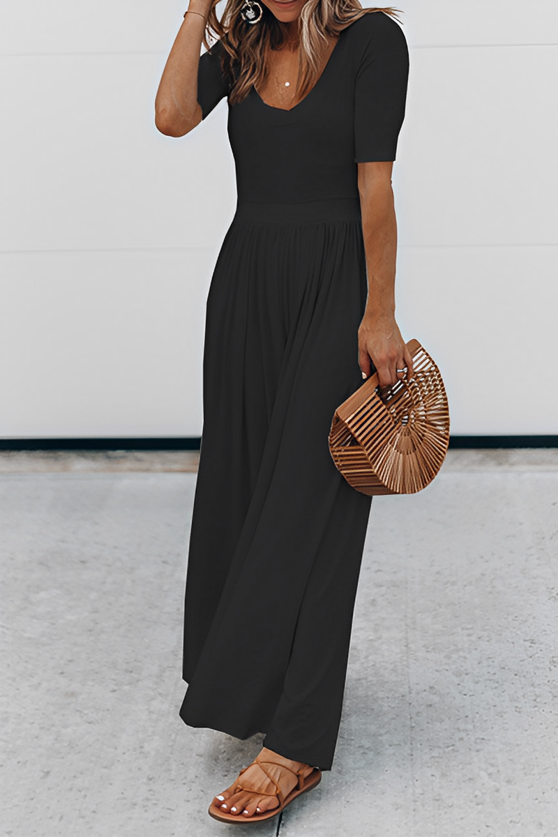 Senem - Elegante Wijd uitgesneden jumpsuit met geplooid lijfje en vloeiend ontwerp