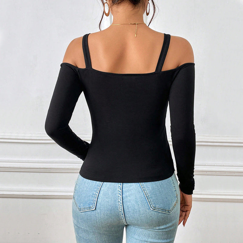 Velmora - Off-Shoulder Top met stijlvolle metalen haak