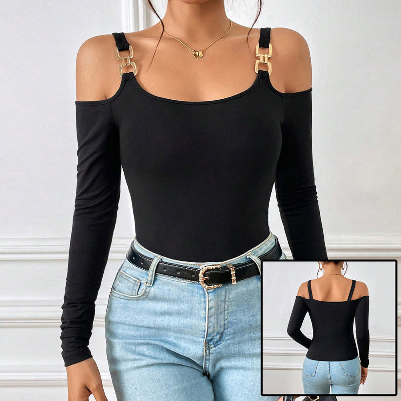 Velmora - Off-Shoulder Top met stijlvolle metalen haak