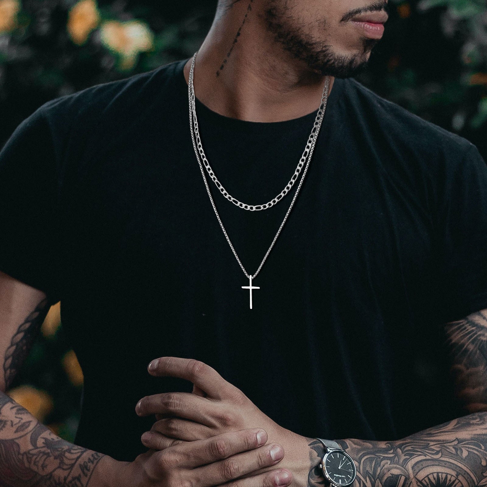 Henry - Elegante ketting met gelaagde kruishanger en touwketting