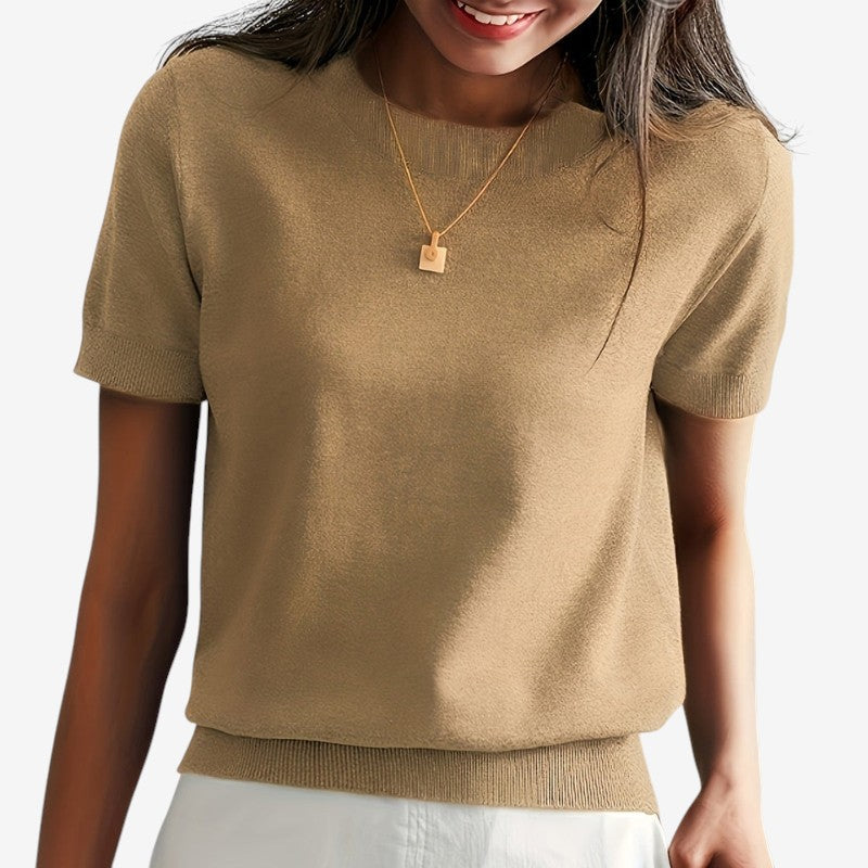 Amara – Overhemd met Korte Mouwen Ronde Hals en Geribde Zoom