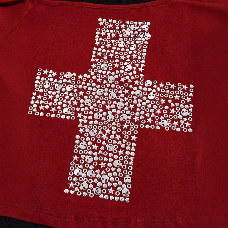 Elena - Asymmetrische Top met Lange Mouwen en Glanzend Kruisontwerp
