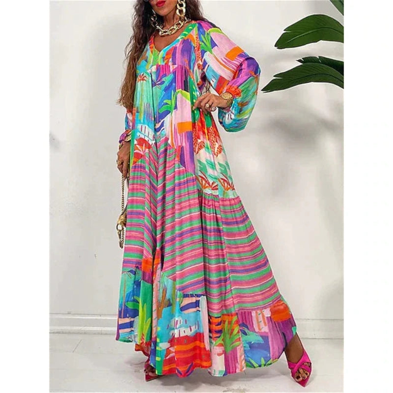 Aria - Chique maxi-jurk met lange mouwen en V-hals
