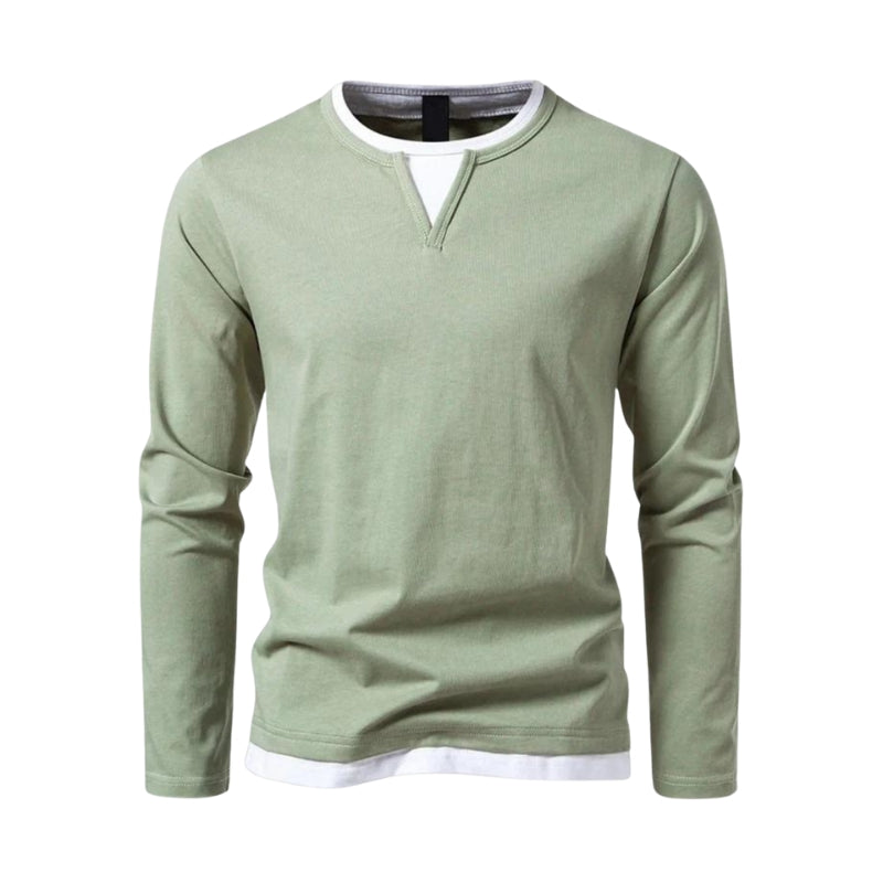 Julian – V hals Shirt met Dubbele Weefstructuur en Lange Mouwen