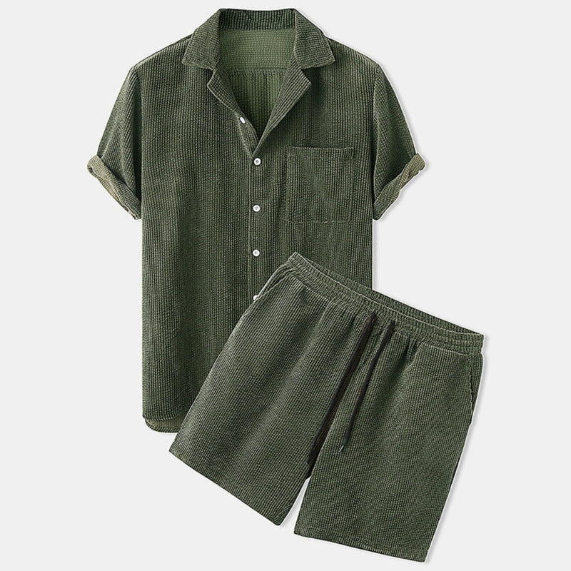 Miles – Relaxte tweedelig setje met kort mouwen shirt en casual korte broek met trekkoord