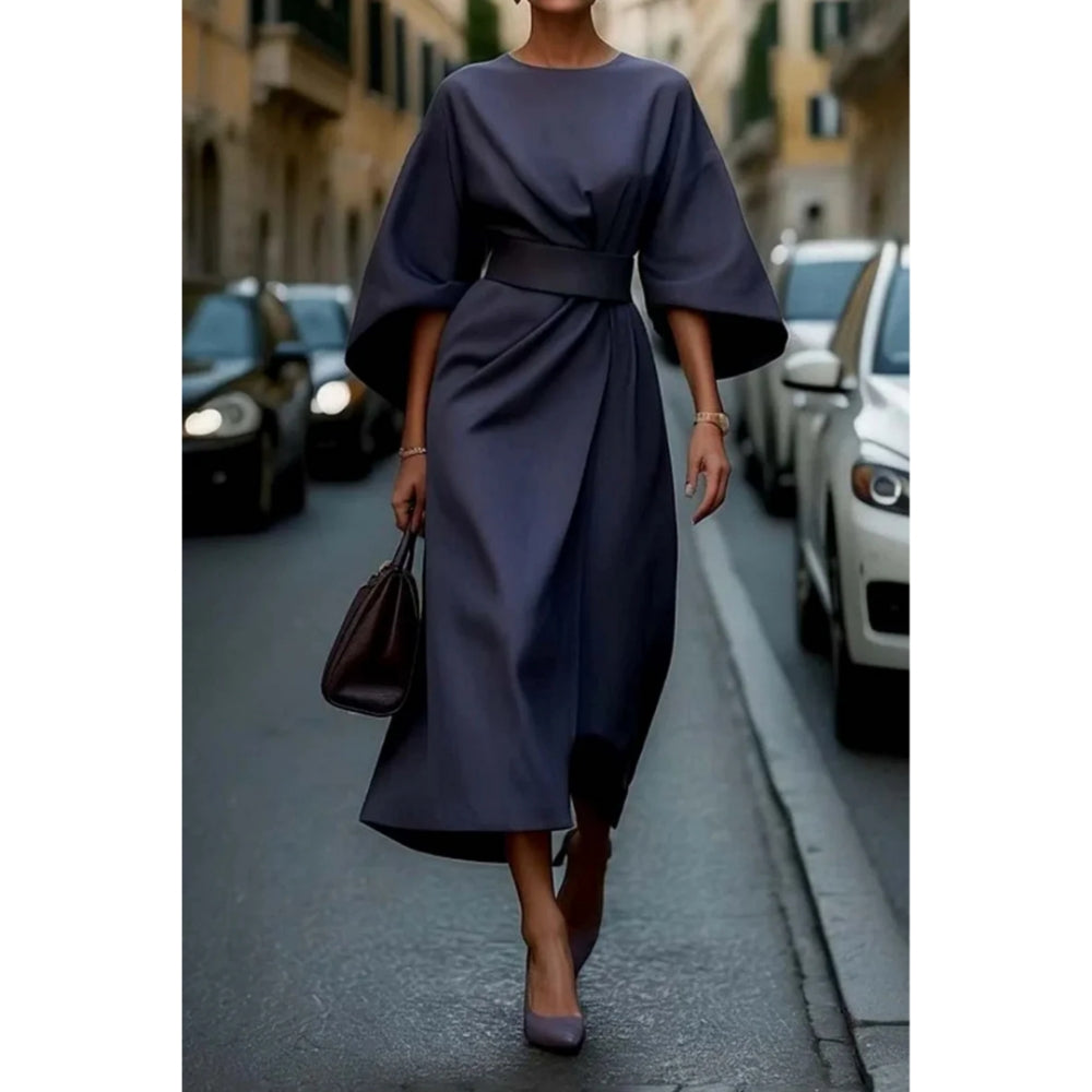 Alira - Elegante midi-jurk met lantaarnmouwen en tailleband