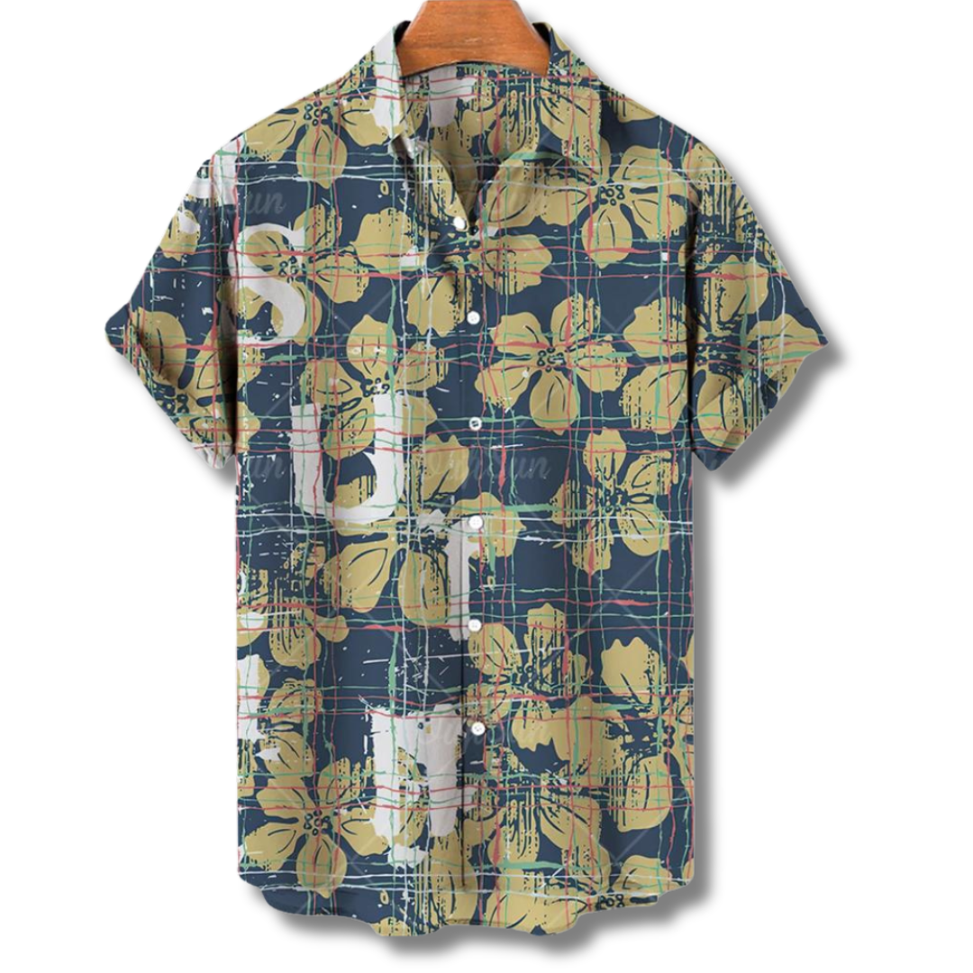 Leo - Klassiek bloemenprint overhemd met korte mouwen en knoopsluiting