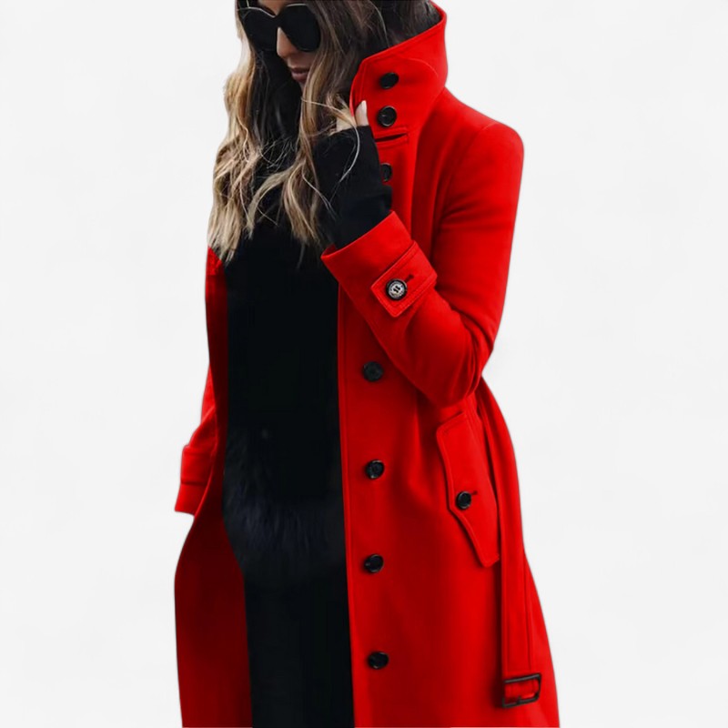 Aurora – Trenchcoat met Lange Mouw Knopen en Zakken