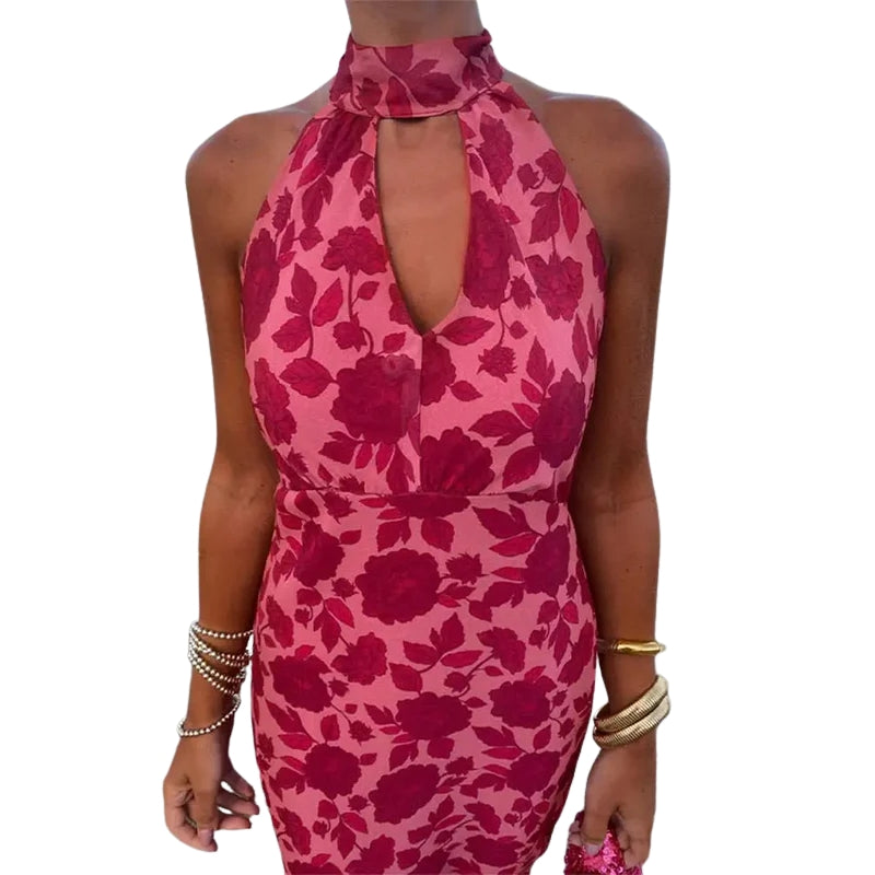 Amelia – Lange Halter Jurk met Hoge Taille voor de Zomer