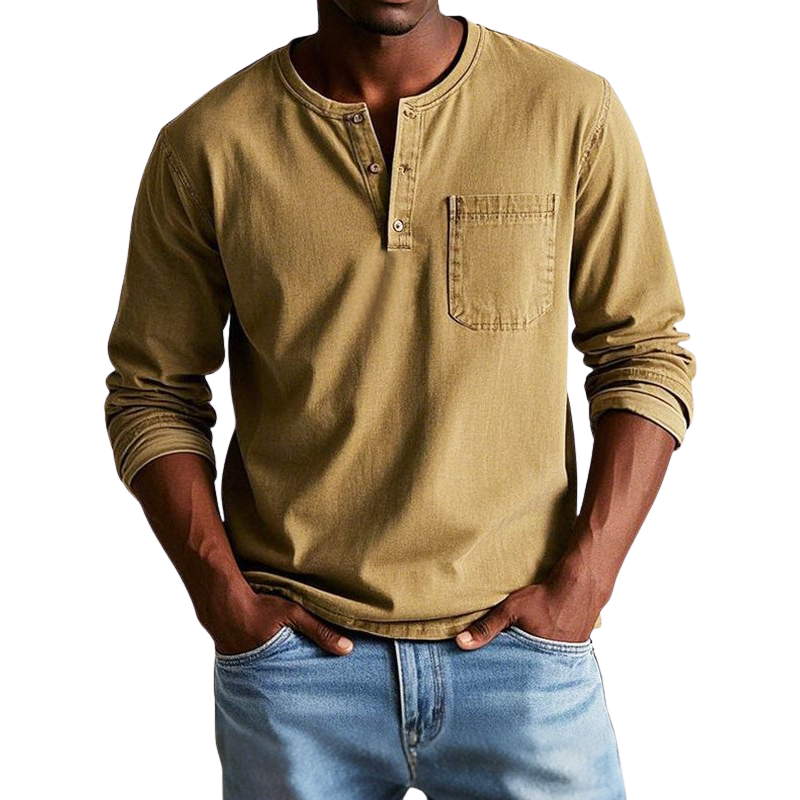 Richard – Shirt met lange mouwen ronde hals en borstzak